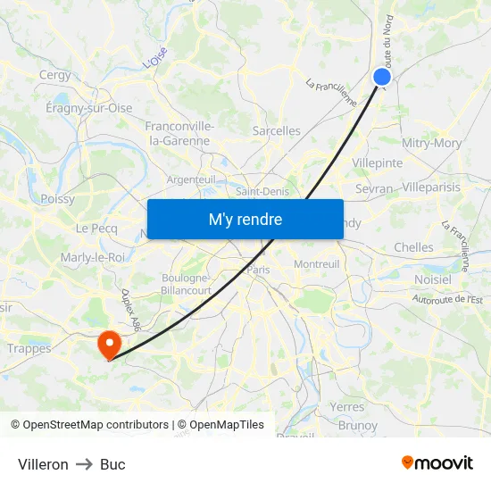 Villeron to Buc map