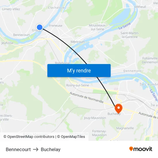Bennecourt to Buchelay map