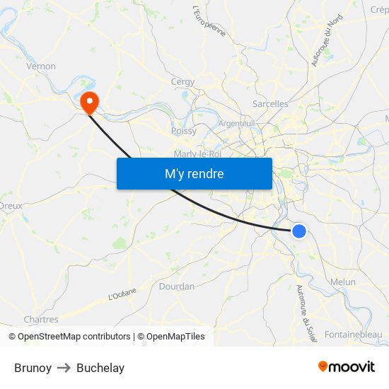 Brunoy to Buchelay map