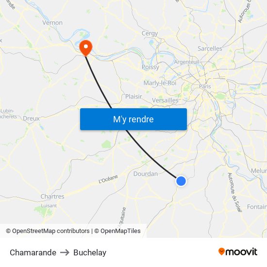 Chamarande to Buchelay map