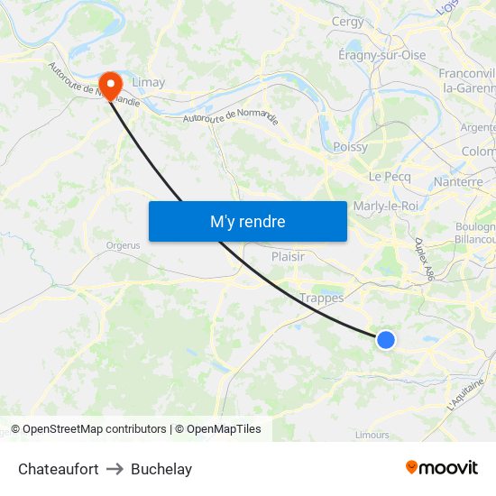 Chateaufort to Buchelay map