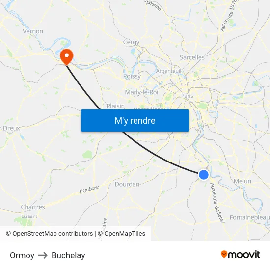 Ormoy to Buchelay map