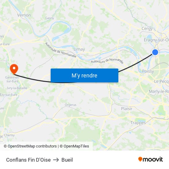 Conflans Fin D'Oise to Bueil map
