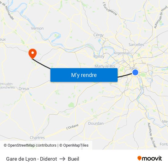Gare de Lyon - Diderot to Bueil map