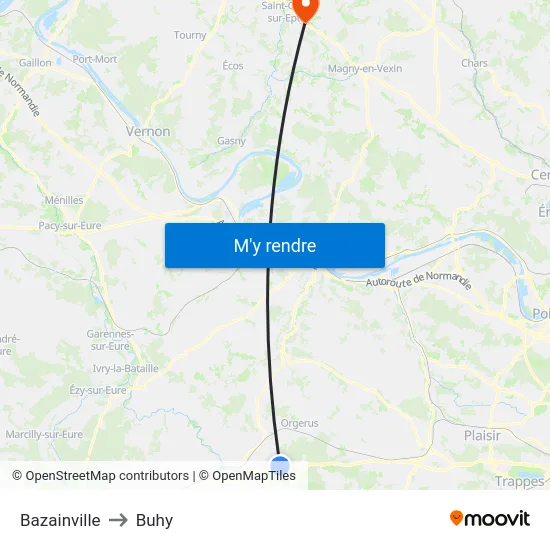 Bazainville to Buhy map