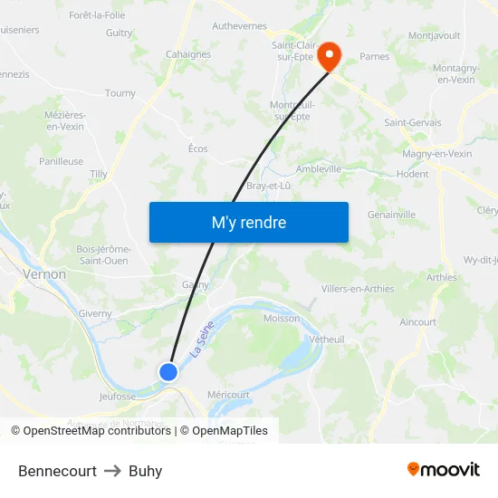 Bennecourt to Buhy map