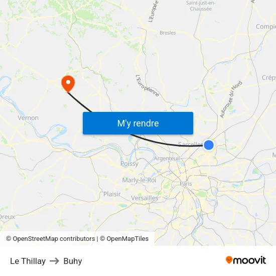 Le Thillay to Buhy map