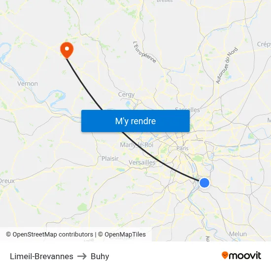 Limeil-Brevannes to Buhy map