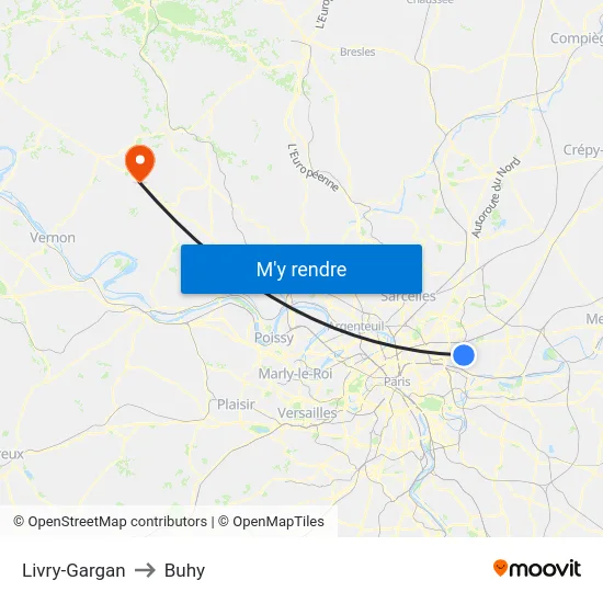 Livry-Gargan to Buhy map