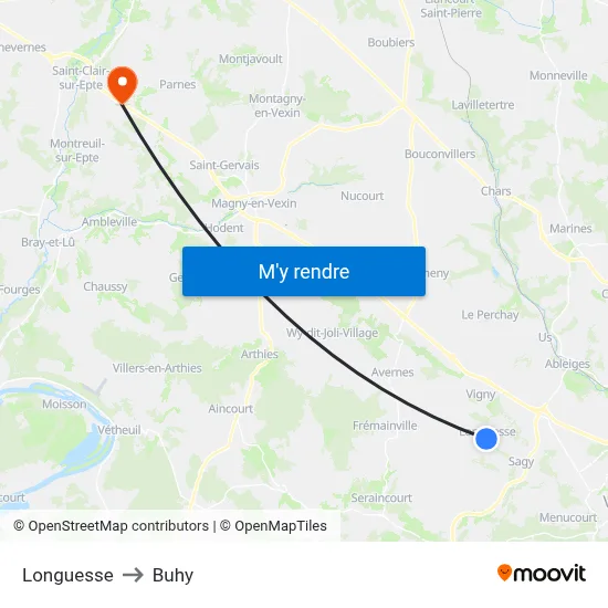 Longuesse to Buhy map