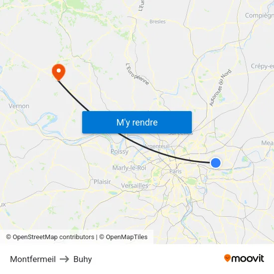Montfermeil to Buhy map