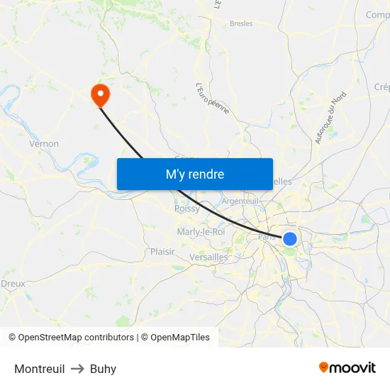 Montreuil to Buhy map