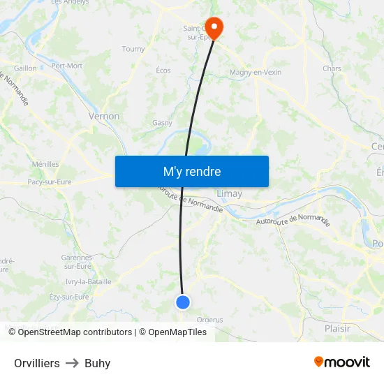Orvilliers to Buhy map