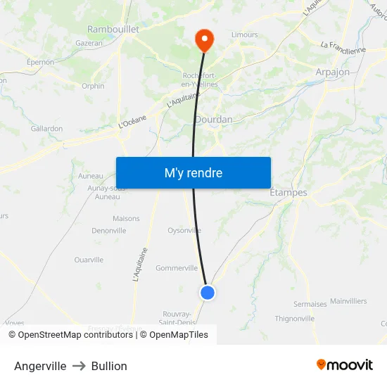Angerville to Bullion map