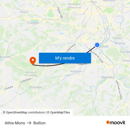 Athis-Mons to Bullion map