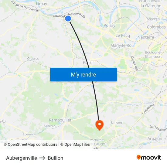 Aubergenville to Bullion map