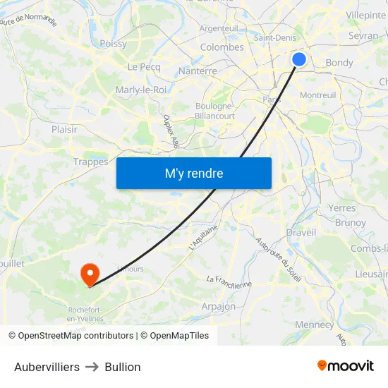 Aubervilliers to Bullion map