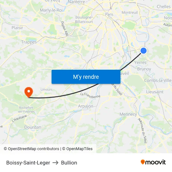 Boissy-Saint-Leger to Bullion map