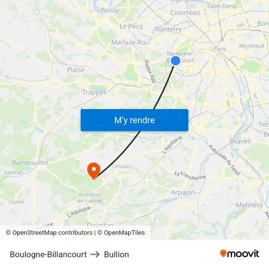 Boulogne-Billancourt to Bullion map