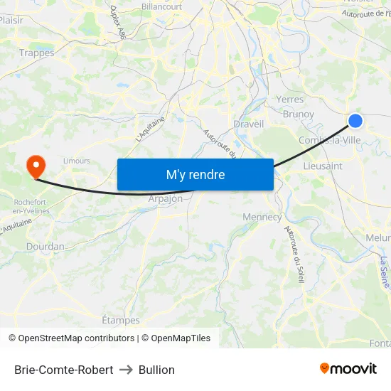 Brie-Comte-Robert to Bullion map