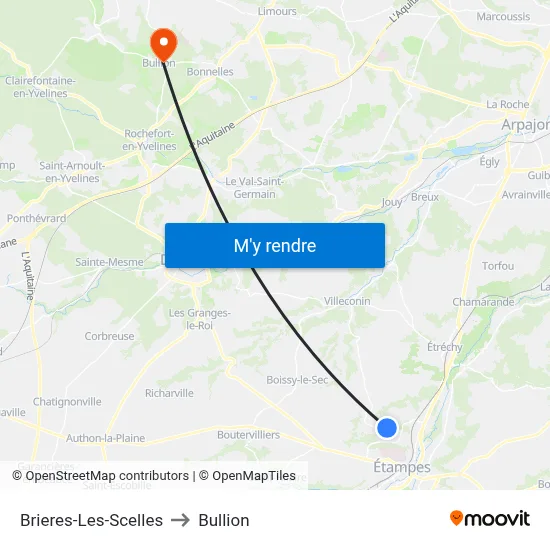 Brieres-Les-Scelles to Bullion map