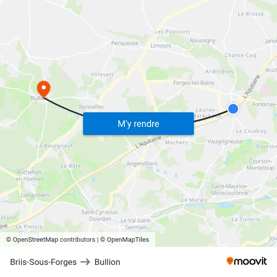 Briis-Sous-Forges to Bullion map