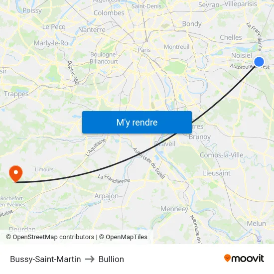 Bussy-Saint-Martin to Bullion map