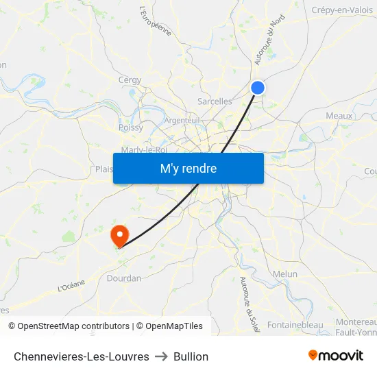 Chennevieres-Les-Louvres to Bullion map