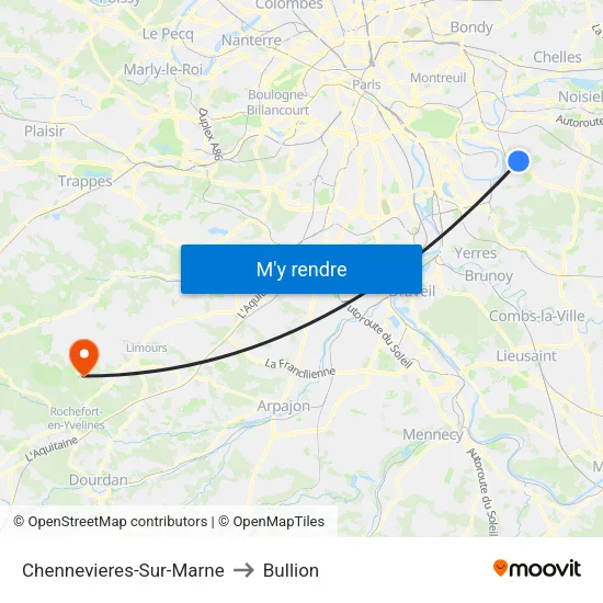 Chennevieres-Sur-Marne to Bullion map
