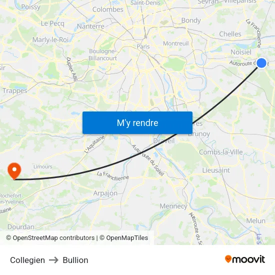 Collegien to Bullion map