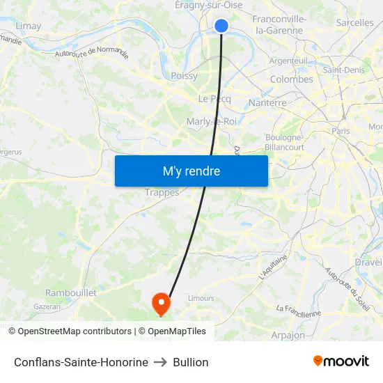 Conflans-Sainte-Honorine to Bullion map