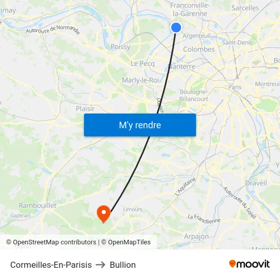 Cormeilles-En-Parisis to Bullion map