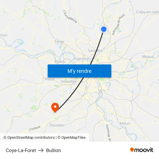 Coye-La-Foret to Bullion map