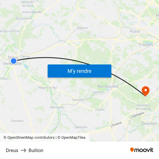 Dreux to Bullion map