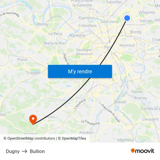 Dugny to Bullion map
