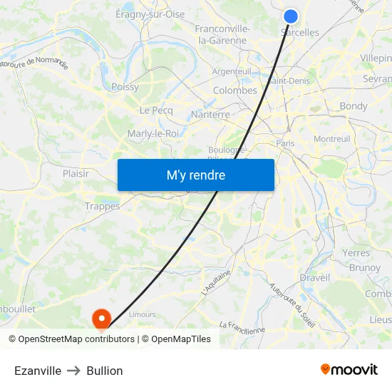 Ezanville to Bullion map