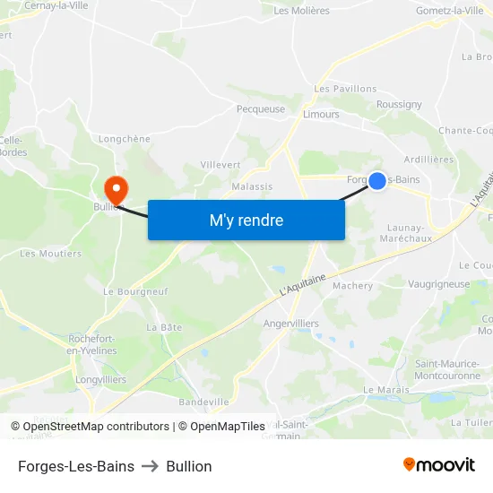 Forges-Les-Bains to Bullion map