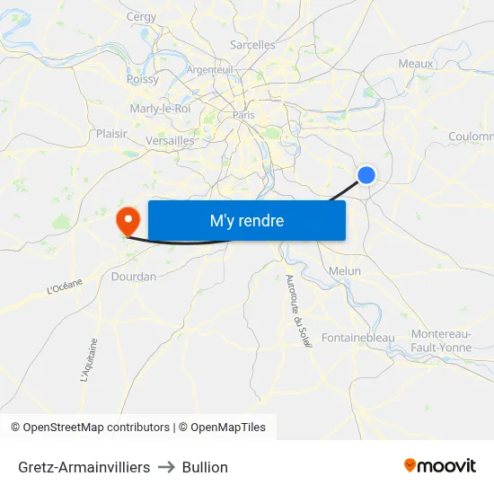 Gretz-Armainvilliers to Bullion map