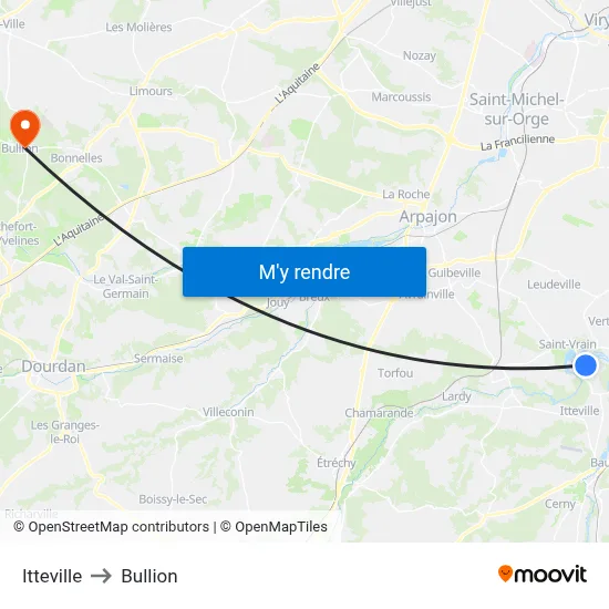 Itteville to Bullion map