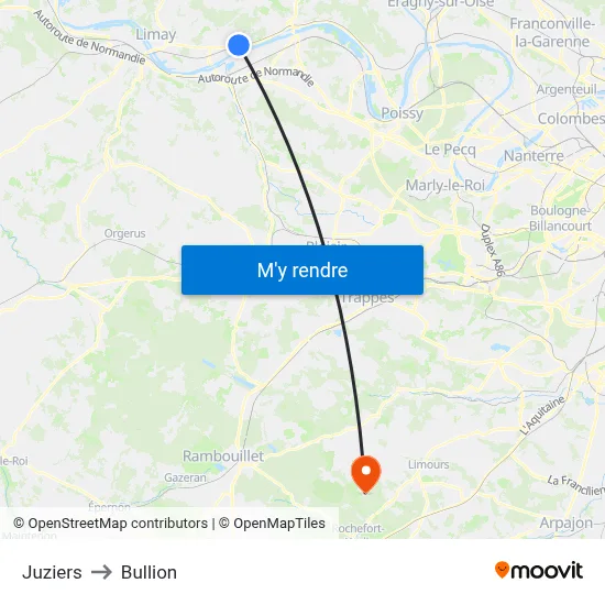 Juziers to Bullion map