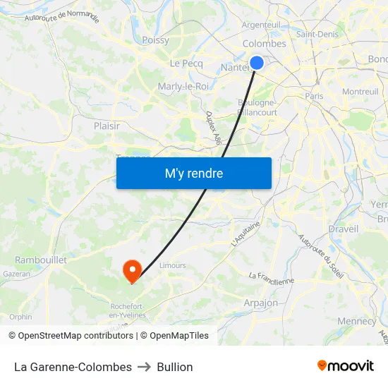 La Garenne-Colombes to Bullion map