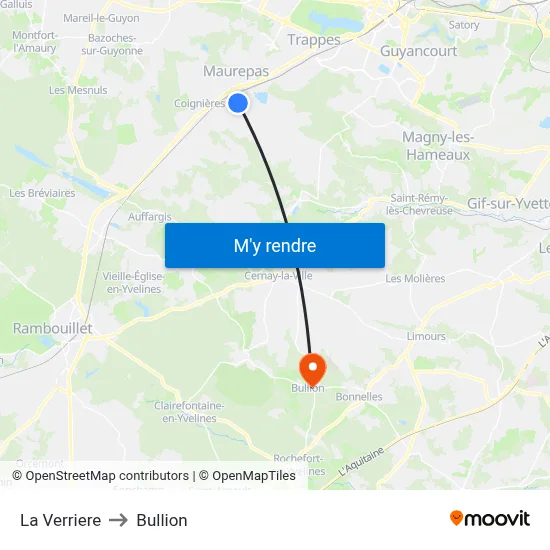 La Verriere to Bullion map