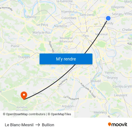 Le Blanc-Mesnil to Bullion map