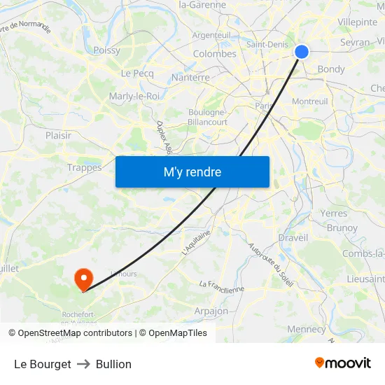 Le Bourget to Bullion map