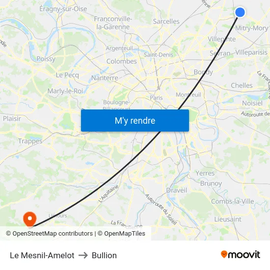 Le Mesnil-Amelot to Bullion map