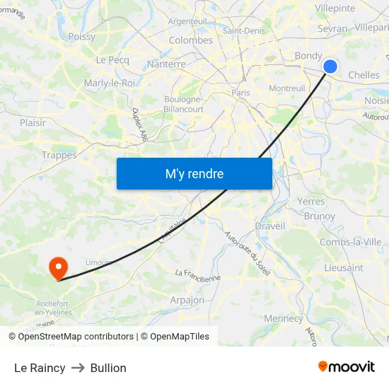 Le Raincy to Bullion map