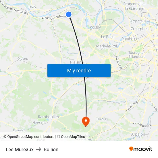 Les Mureaux to Bullion map