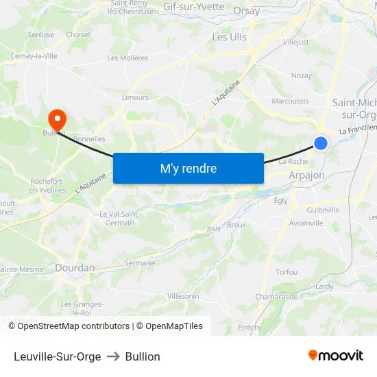 Leuville-Sur-Orge to Bullion map