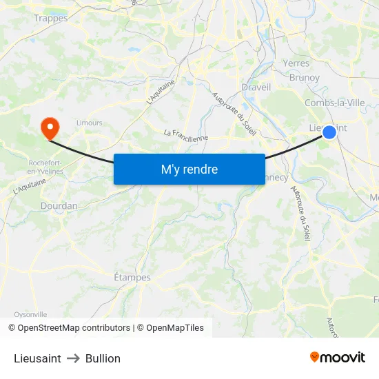 Lieusaint to Bullion map