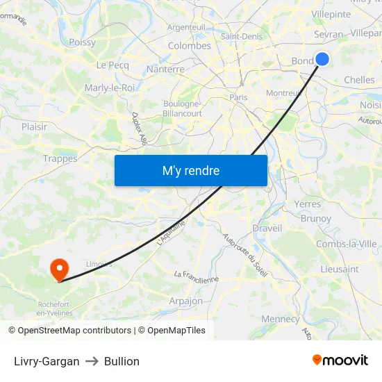 Livry-Gargan to Bullion map